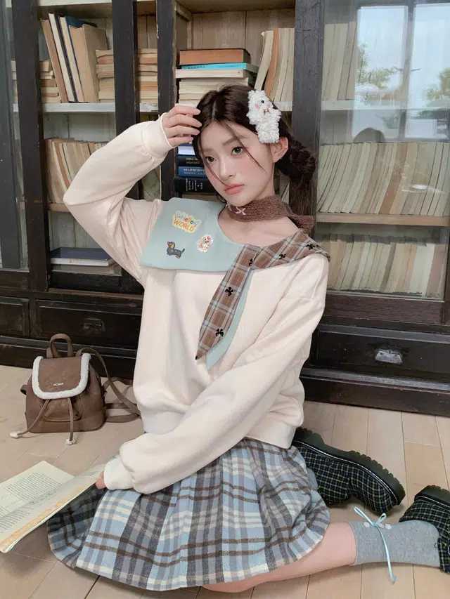 桴生 卡通可爱海军领撞色男女春秋洋气百搭减龄上衣卫衣 女款