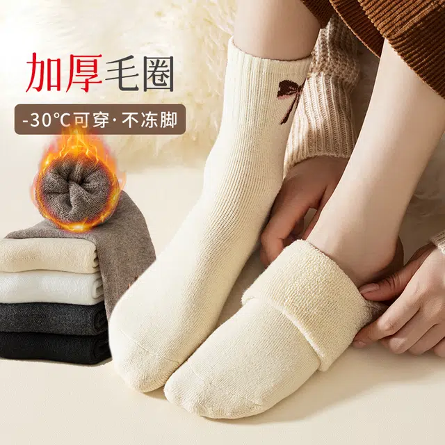 俞兆林 厚袜子加绒加厚保暖防寒毛圈防臭吸汗百搭中筒袜 女款 组合装
