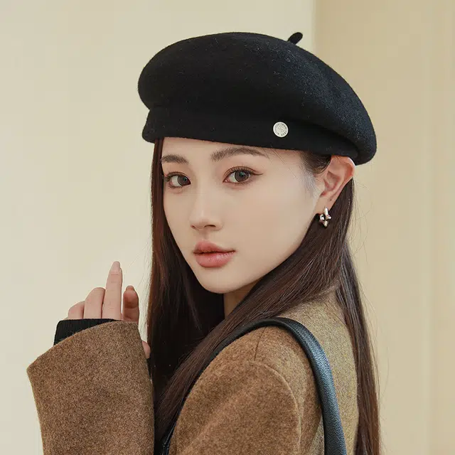啄木鸟 轻奢子韩款秋冬新款显脸小时尚画家帽英伦复古蓓蕾帽 羊毛混纺 贝雷帽 女款