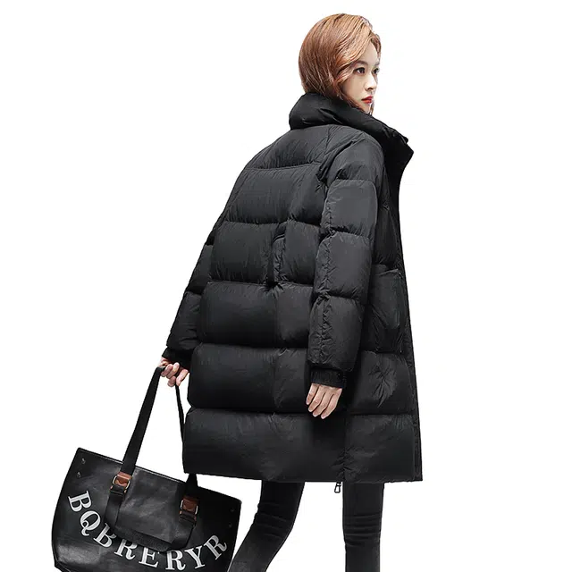 鸭鸭 冬季韩版双层立领时尚休闲保暖加厚中长款羽绒服 女款