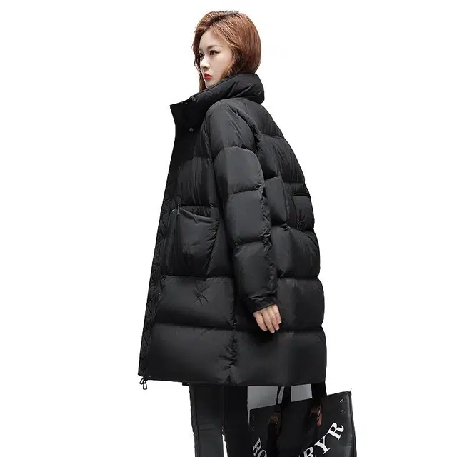 鸭鸭 冬季韩版双层立领时尚休闲保暖加厚中长款羽绒服 女款