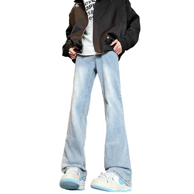 巴塞罗那足球俱乐部 美式复古水洗渐变直筒亲肤透气休闲百搭弹力微喇通勤长裤牛仔裤 男女同款