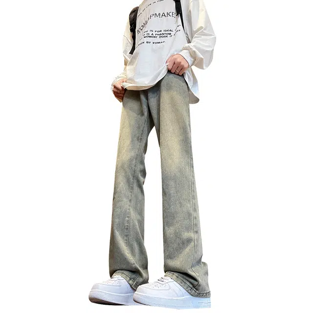 巴塞罗那足球俱乐部 美式复古水洗渐变直筒亲肤透气休闲百搭弹力微喇通勤长裤牛仔裤 男女同款