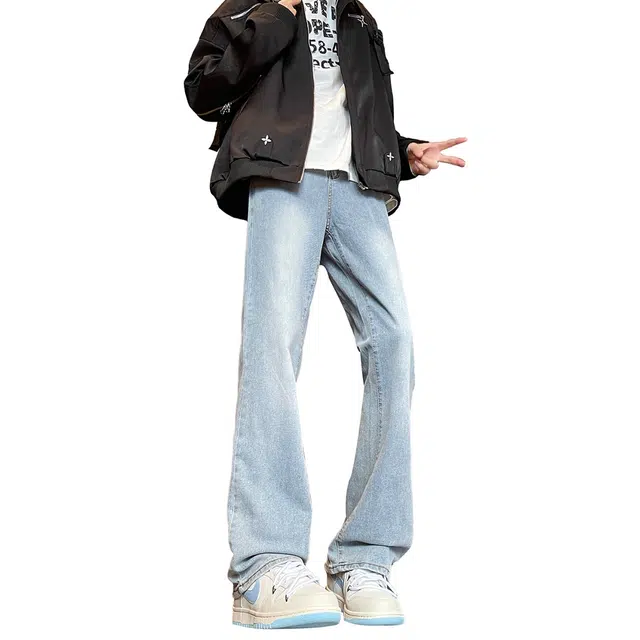 巴塞罗那足球俱乐部 美式复古水洗渐变直筒亲肤透气休闲百搭弹力微喇通勤长裤牛仔裤 男女同款