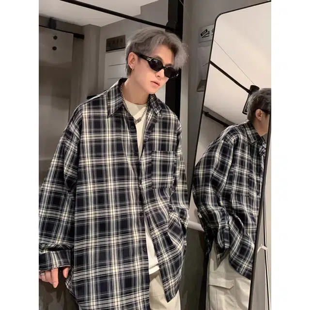 寻星记 美式复古格子长袖尽显少年感与潮流范衬衫 男女同款