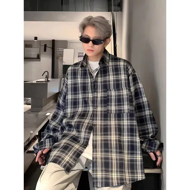 寻星记 美式复古格子长袖尽显少年感与潮流范衬衫 男女同款