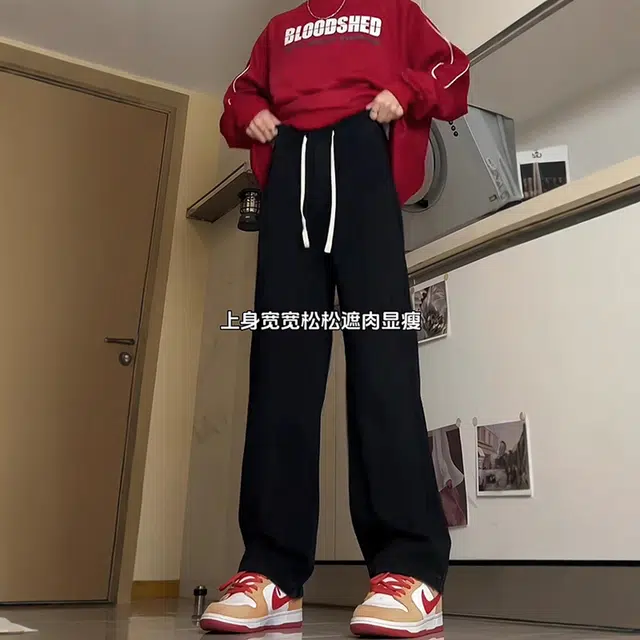 人本 美式高街复古直筒水洗磨白作旧弯刀合身气质显高复古简约耐磨百搭系带牛仔裤 男女同款