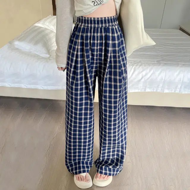 人本 美式复古辣妹街头格子宽松慵懒风格纹设计高腰垂感阔腿潮流时尚垂感良好舒适柔软休闲裤 女款