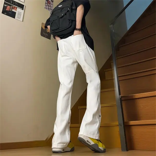 人本 潮流时尚印花百搭长裤高街风休闲复古牛仔裤 男女同款