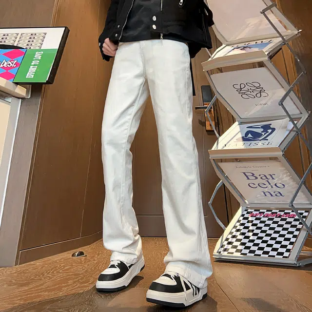 巴塞罗那足球俱乐部 美式复古微喇弹力百搭长裤牛仔裤 男女同款