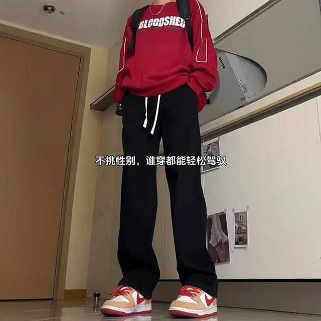 人本 美式高街复古直筒水洗磨白作旧弯刀合身气质显高复古简约耐磨百搭系带牛仔裤 男女同款
