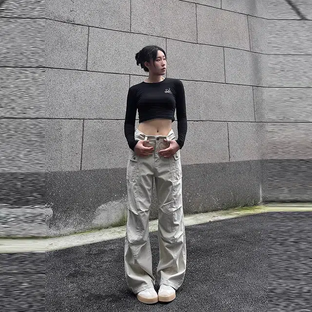 人本 美式多口袋宽松街头百搭直筒休闲复古水洗做旧风牛仔裤 女款