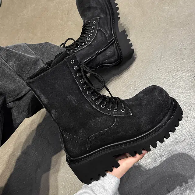 Dounkol PU Denim Work Boots 10CM Black