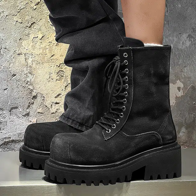 Dounkol PU Denim Work Boots 10CM Black