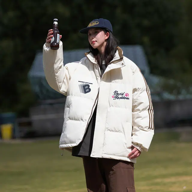 大卫贝肯 美式学院风宽松休闲加厚立领保暖面包棉服 男女同款