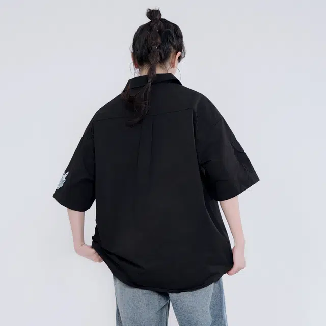 大卫贝肯 卡通倒霉熊字母印花贴袋落肩宽松休闲短袖衬衫 男女同款