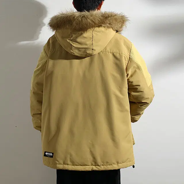 大卫贝肯 美式复古高街设计感宽松休闲撞色加厚保暖连帽毛领防寒棉服 男女同款