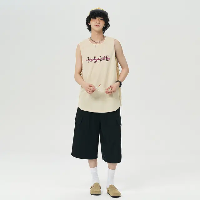 大卫贝肯 美式复古街头品牌花体签名速干透气时尚训练比赛跑步运动户外休闲薄款投篮服网眼篮球无袖背心 男女同款