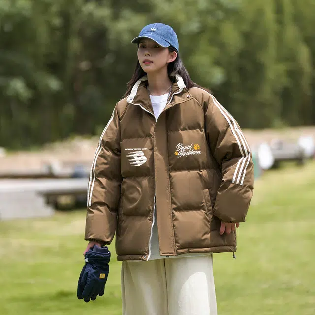大卫贝肯 美式学院风宽松休闲加厚立领保暖面包棉服 男女同款