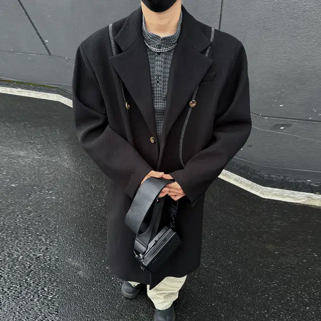 大卫贝肯 韩系纯色基础长款过膝美拉德宽松舒适分割设计弧形结构保暖外套英伦百搭落肩翻领毛呢大衣 男女同款