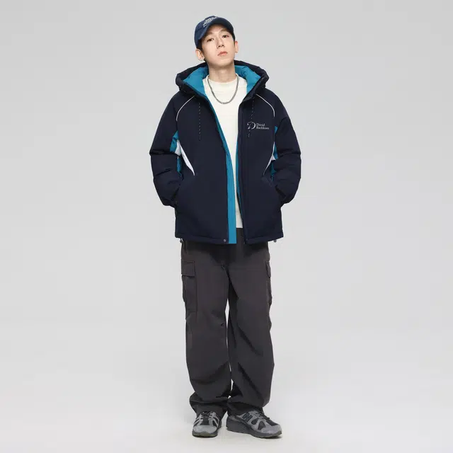 大卫贝肯 美式复古潮流时尚字母印花休闲宽松保暖防风面包服纯色连帽羽绒服 男女同款 黑色