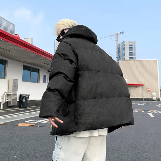 大卫贝肯 美式高街学院风宽松休闲加厚外套连帽假两件保暖棉服 男女同款