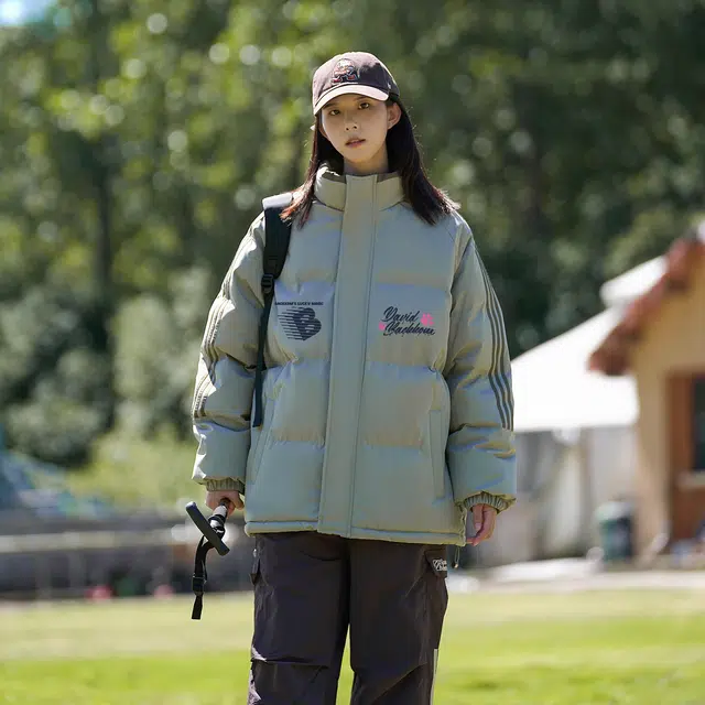 大卫贝肯 美式学院风宽松休闲加厚立领保暖面包棉服 男女同款
