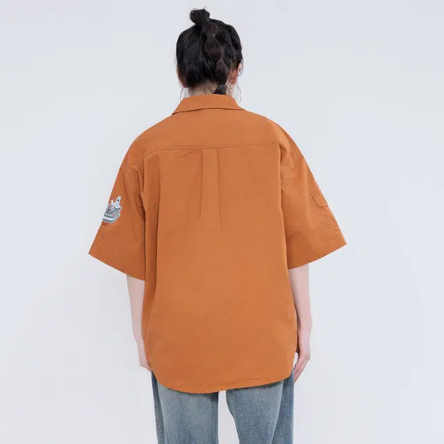 大卫贝肯 卡通倒霉熊字母印花贴袋落肩宽松休闲短袖衬衫 男女同款