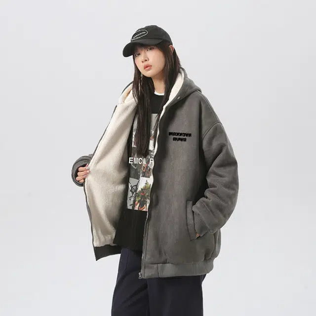 大卫贝肯 美式复古做旧品牌字母印花街头棉服 男女同款