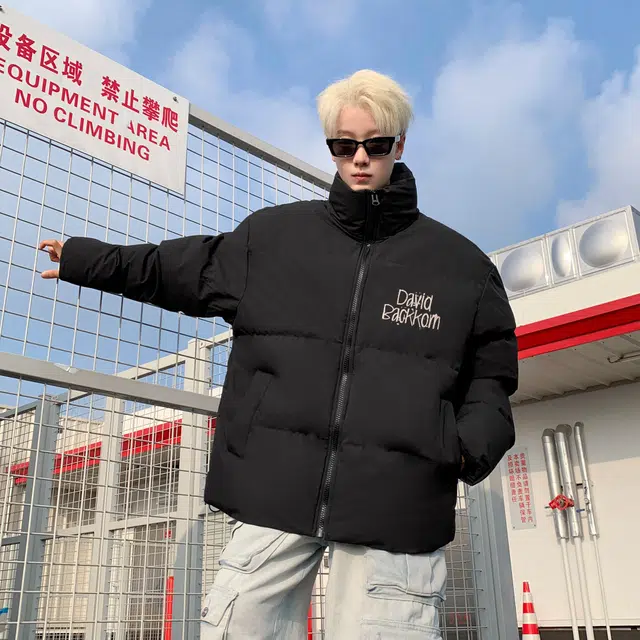 大卫贝肯 美式复古高街宽松休闲加厚保暖连帽可脱卸假两件防寒棉服 男女同款