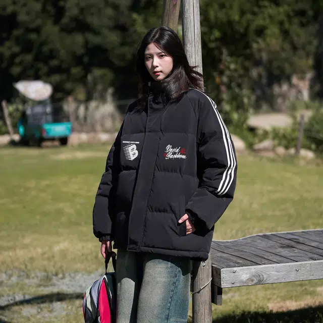 大卫贝肯 美式学院风宽松休闲加厚立领保暖面包棉服 男女同款