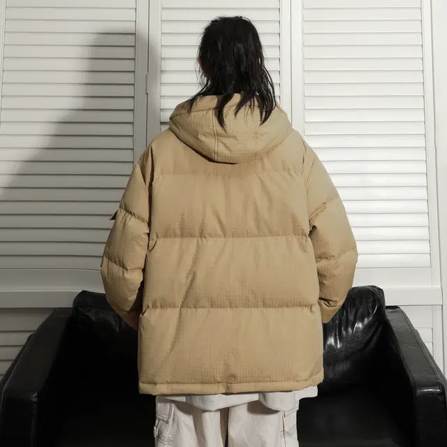 大卫贝肯 美式高街学院风宽松休闲连帽保暖设计感面包羽绒服 男女同款
