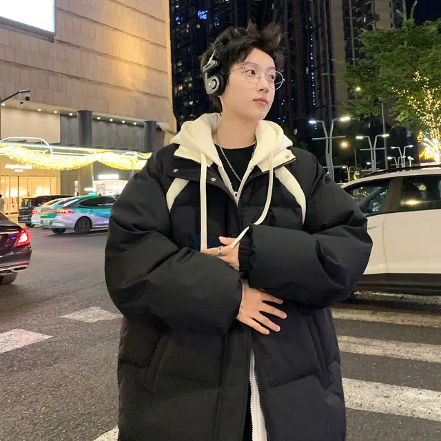 大卫贝肯 美式复古高街保暖宽松休闲连帽加厚棉服 男女同款