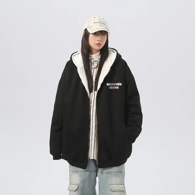 大卫贝肯 美式复古做旧品牌字母印花街头棉服 男女同款