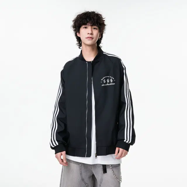 大卫贝肯 美式街头侧边拼色三条杠条纹设计棒球领户外机能休闲宽松百搭痞帅飞行员教练夹克外套 男女同款