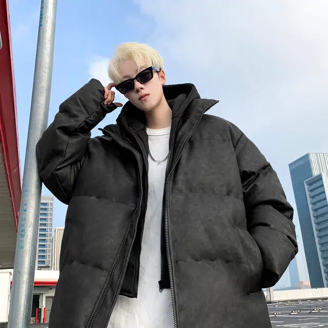 大卫贝肯 美式高街学院风宽松休闲加厚外套连帽假两件保暖棉服 男女同款