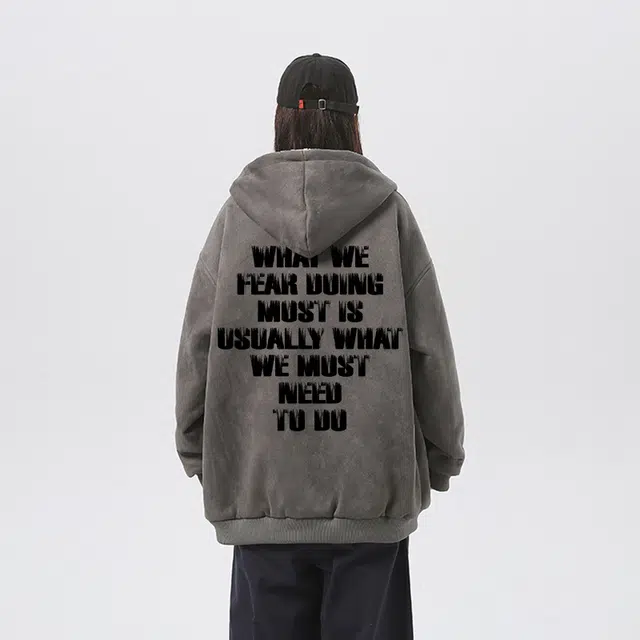 大卫贝肯 美式复古做旧品牌字母印花街头棉服 男女同款