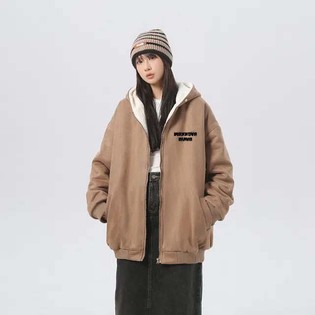 大卫贝肯 美式复古做旧品牌字母印花街头棉服 男女同款