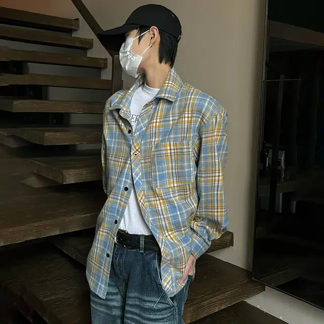 大卫贝肯 美式高街复古学院风基础款格子条纹设计潮牌痞帅高级感外套翻领垂感百搭宽松落肩长袖衬衫 男女同款