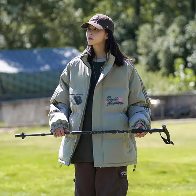 大卫贝肯 美式学院风宽松休闲加厚立领保暖面包棉服 男女同款