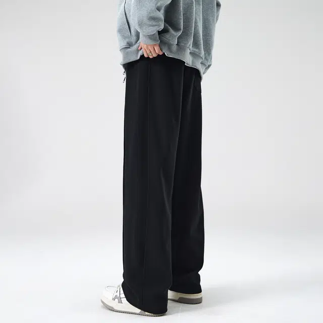大卫贝肯 美式简约纯色字母刺绣抽绳系带宽松阔腿休闲裤 男女同款