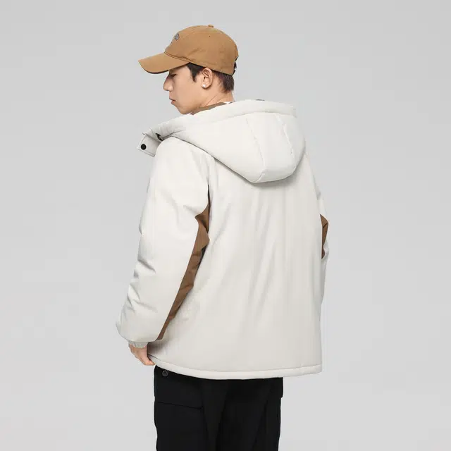 大卫贝肯 美式复古潮流时尚字母印花休闲宽松保暖防风面包服纯色连帽羽绒服 男女同款 黑色