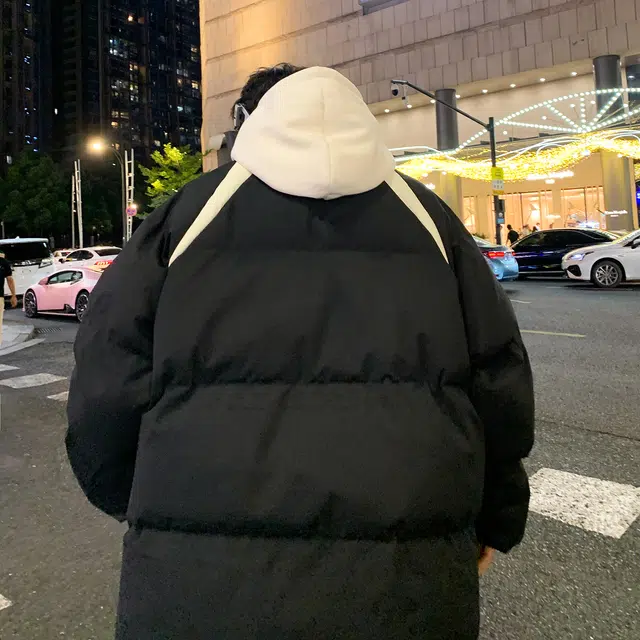 大卫贝肯 美式复古高街保暖宽松休闲连帽加厚棉服 男女同款