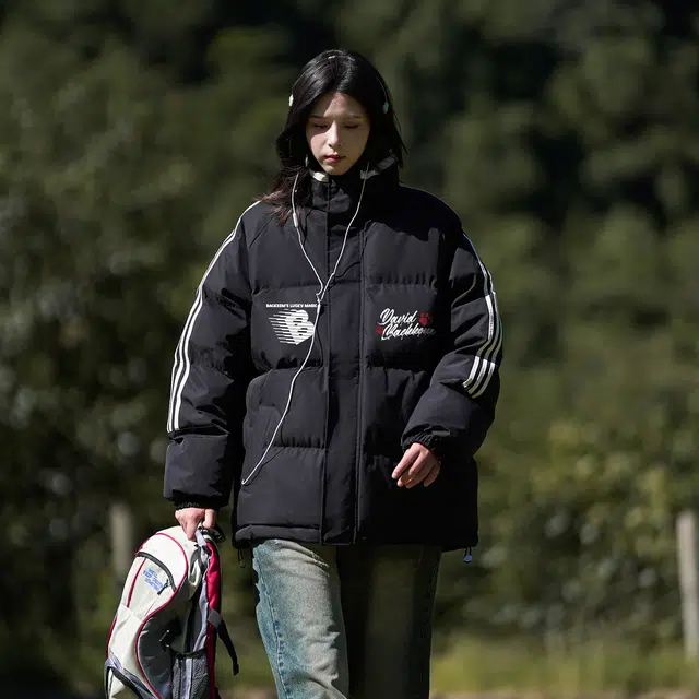 大卫贝肯 美式学院风宽松休闲加厚立领保暖面包棉服 男女同款