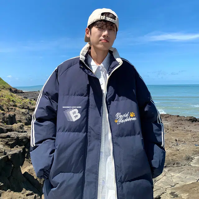 大卫贝肯 美式学院风宽松休闲加厚立领保暖面包棉服 男女同款