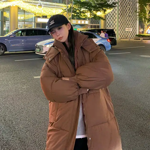 大卫贝肯 美式休闲复古高街学院风宽松中长款加厚连帽棉服 男女同款
