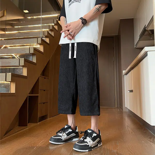 大卫贝肯 国潮宽松七分裤抽绳抗皱垂感休闲短裤 男女同款