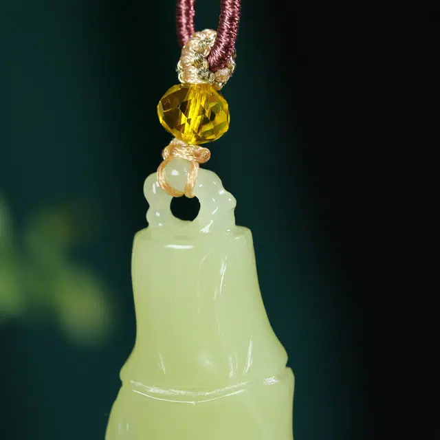 玉韵瑶 国风 节节高升玉坠玉配#好运 小众轻奢精雕 新中式国潮古风  一举高中 和田玉项链 黄玉 男女同款情侣款