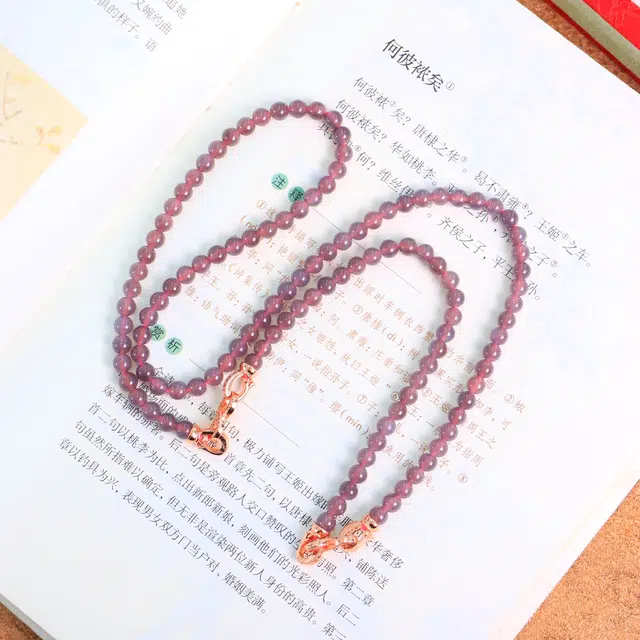 玉韵瑶 国风 珠圆玉润·套装#好运 素圈转运珠 小众轻奢高级感 新中式国潮古风 和田玉精品项链 烟紫 女款