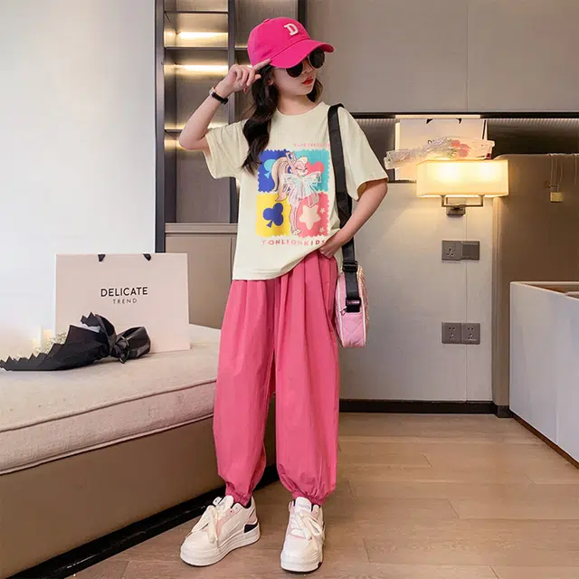 儿童款 唐狮童装 舒适柔软轻盈透气休闲运动套装 杏色